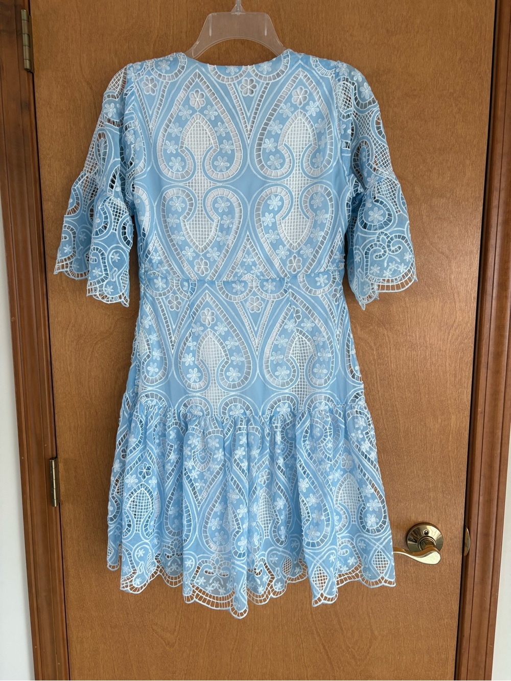 Boston Proper Two-Tone Lace Flounce Dress Airy Blue Size 4 - Picture 3 of 14